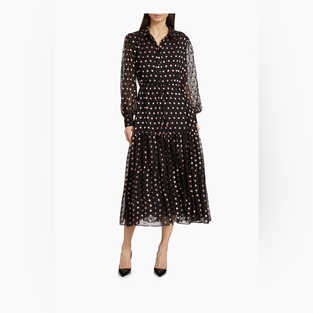 Elie Tahari The Fenix Polka-Dot Silk Blend Shirtdress